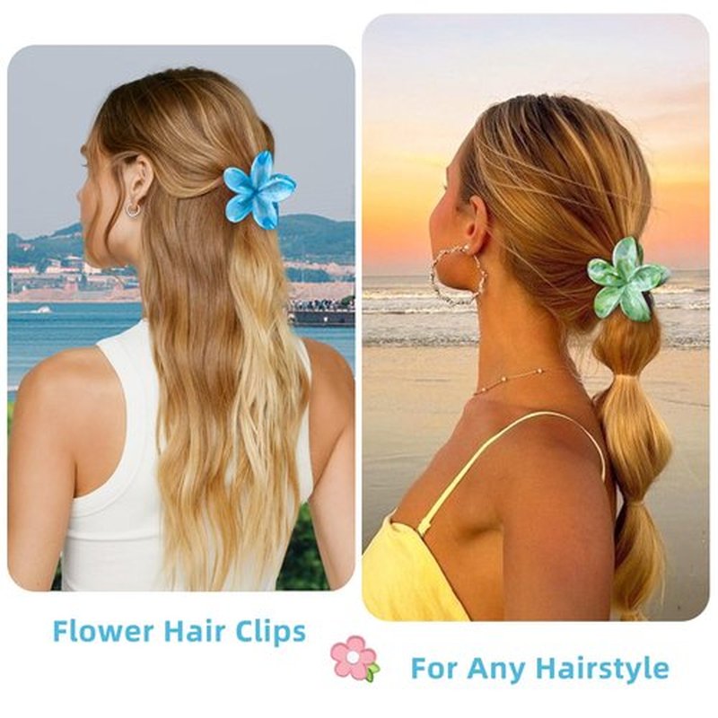Flower Hair Clips, 4PCS Hawaiian Plumeria Flower Hair Claw, Artistic Multi-color Smudge Pattern Barrettes Hair Clips, Beach Tropical Hair Accessories for Women and Girls - Color B