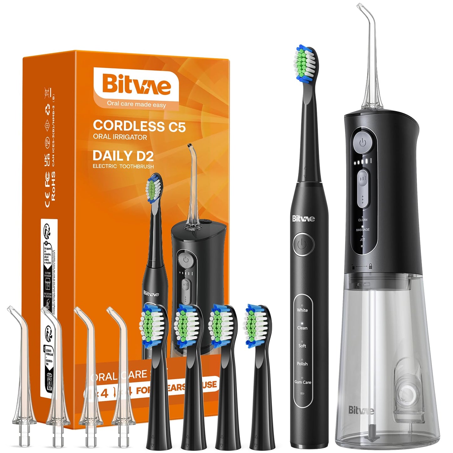 Bitvae Water Dental Flosser Teeth Picks - Cordless Portable Flosser for Teeth, 5 Modes Sonic Electric Toothbrush, Upgraded Water Dental flosser Pick