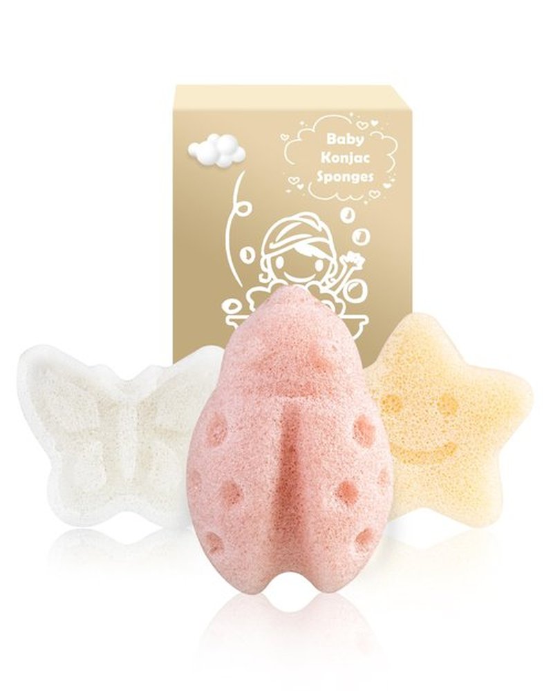 MoHern Konjac Baby Sponge for Bathing, 3Pcs Natural Cute Shapes, Kids Bath sponges for Infants, Toddler Bath time, Plant-Based, Extra Soft