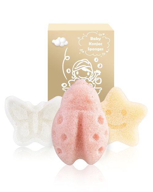 MoHern Konjac Baby Sponge for Bathing, 3Pcs Natural Cute Shapes, Kids Bath sponges for Infants, Toddler Bath time, Plant-Based, Extra Soft