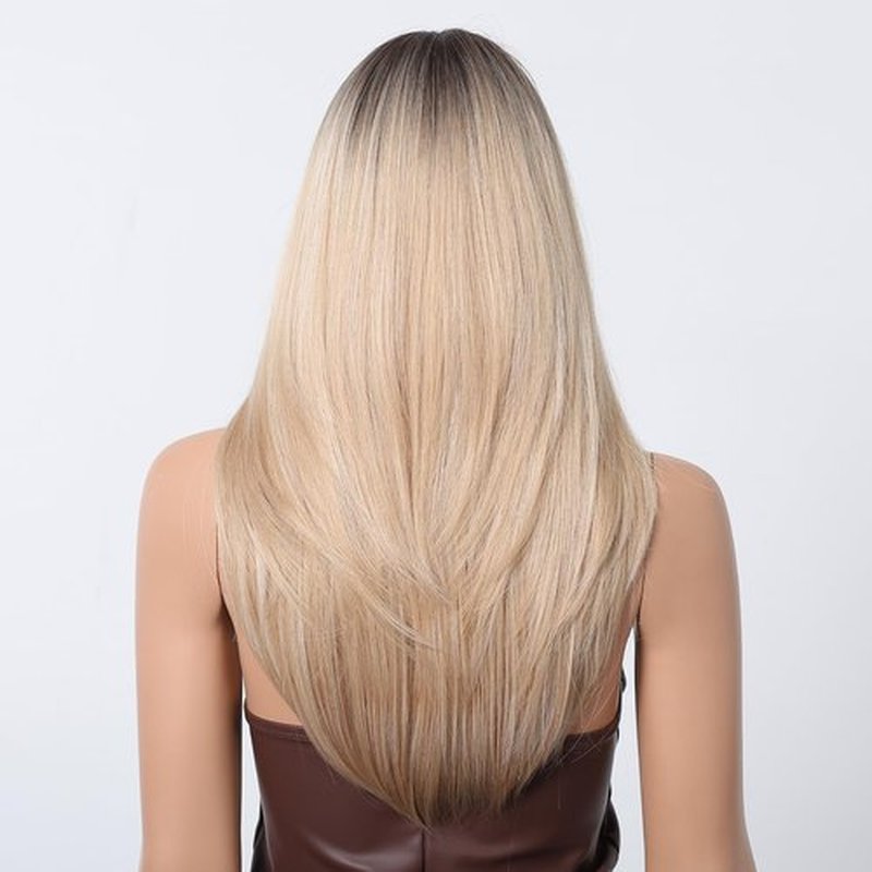 testar Long Blonde Straight Wig for Women Ombre Platinum Wigs With Bangs Synthetic Heat Resistant Wig Natural Looking For Daily Use