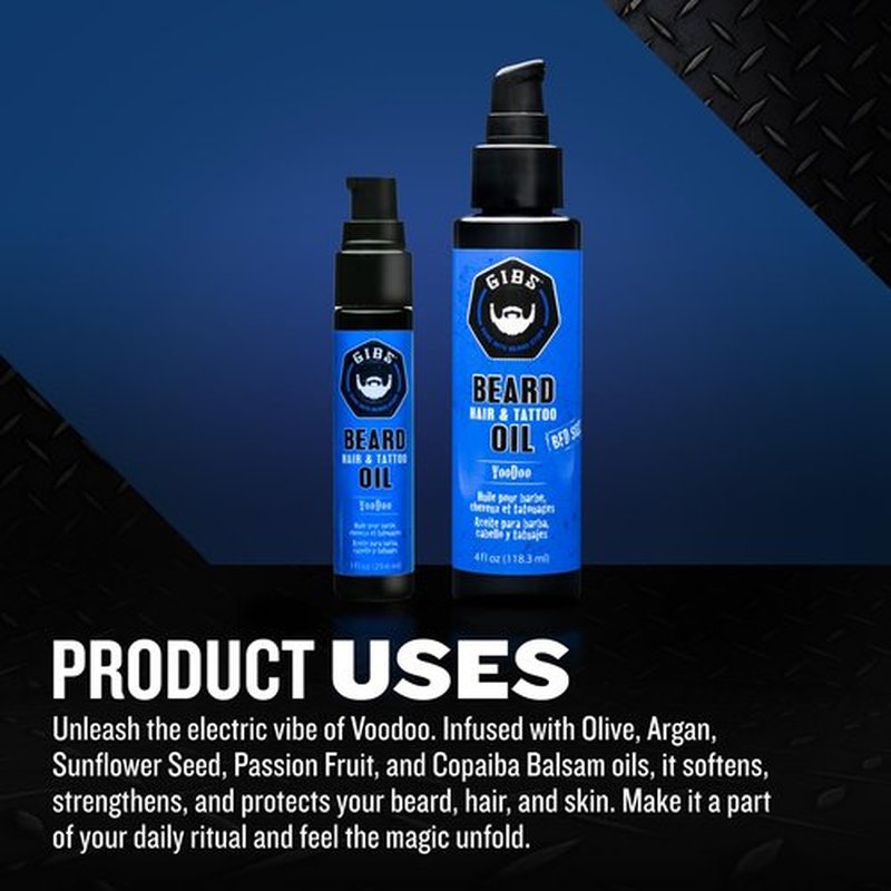 GIBS Grooming VooDoo Prince Beard, Hair & Tattoo Oil â€“ All-Natural with Bergamot, Sandalwood & Sage Scent-Softens, Strengthens Beard & Moisturizes Skin - 1 Fl Oz (Pack of 1)