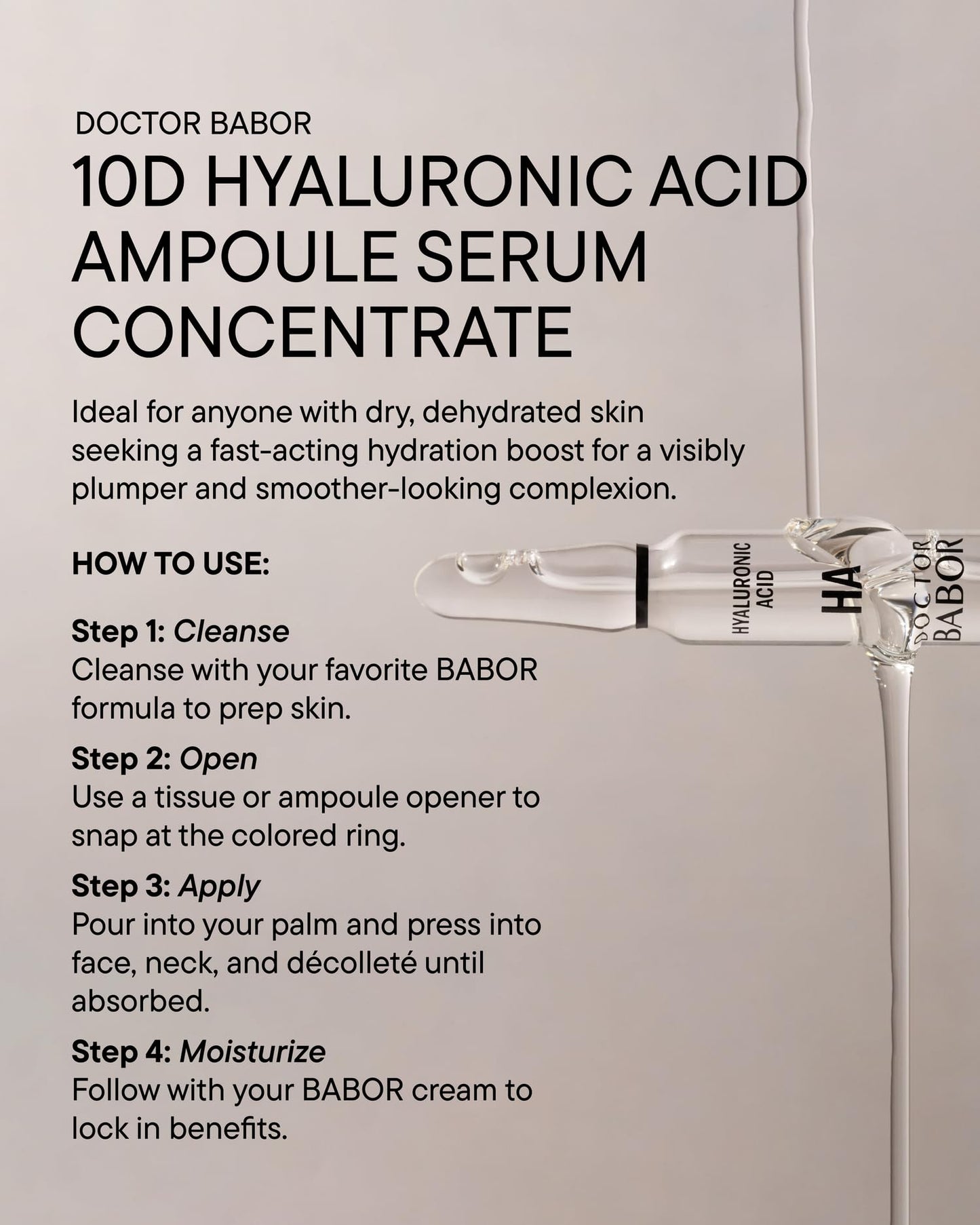 DOCTOR BABOR Hyaluronic Acid Power Serum Ampoule, Moisturizing Skincare Capsule, Hyaluronic Acid & Tripeptide Serum Deeply Hydrates, Increase Radiance & Luminosity, 7 Day Treatment