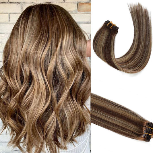 Clip in Hair Extensions Real Human Hair, Balayage Dark Roots Fading to Ash Brown Straight Natural Remy Hair Seamless Clip in Hair Extensions with 16 Clips 14" 70G