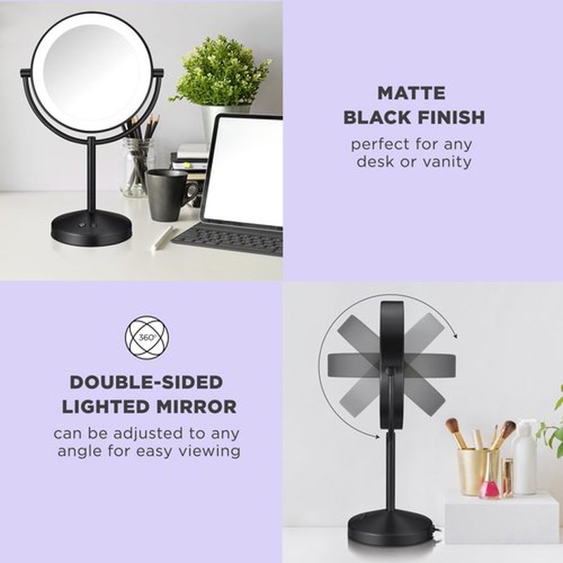 Conair Lighted Makeup Mirror, LED Vanity Mirror, 1X/10x Magnifying Mirror, Corded in Matte Black Finish