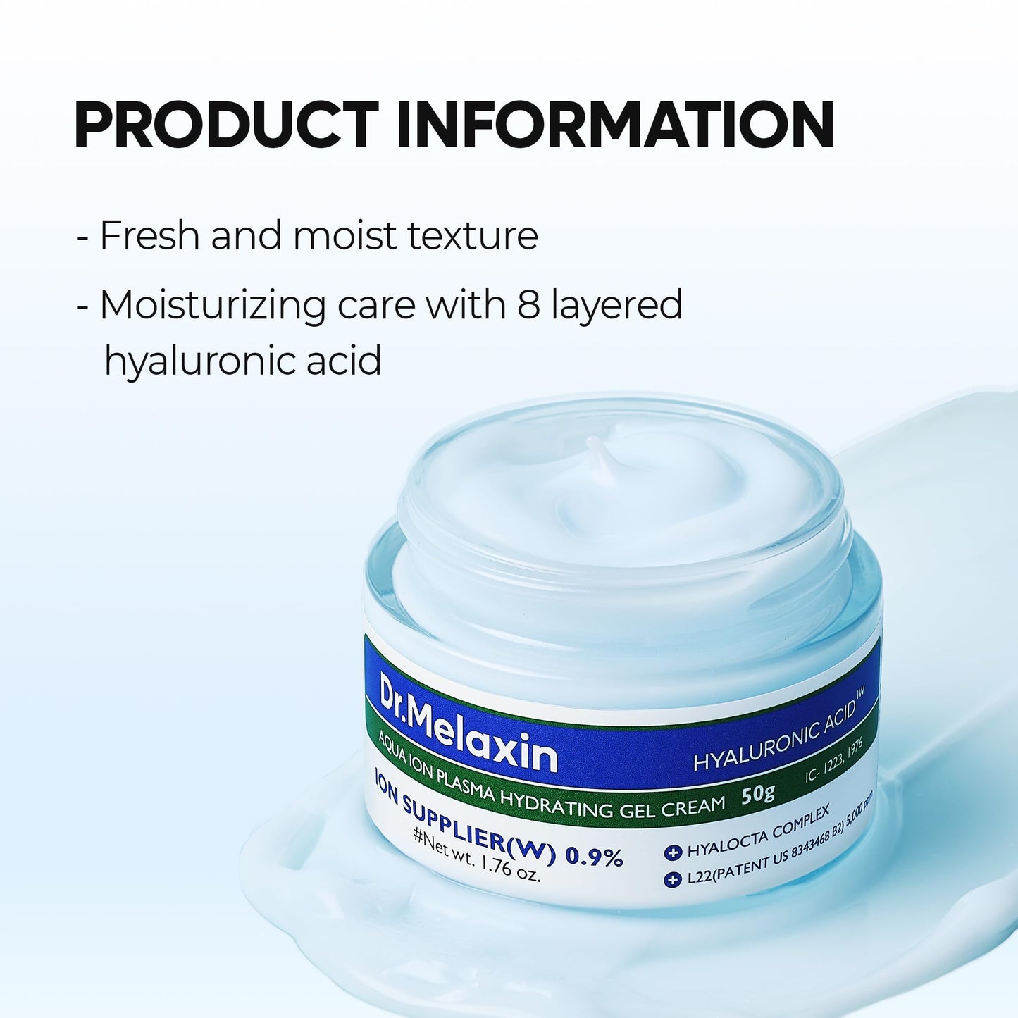 Dr.Melaxin Aqua Ion Plasma Hydrating Gel Cream for Dry & Sensitive Skin, Facial Moisturizing, Korean Skincare 50ml, 1.69 fl.oz