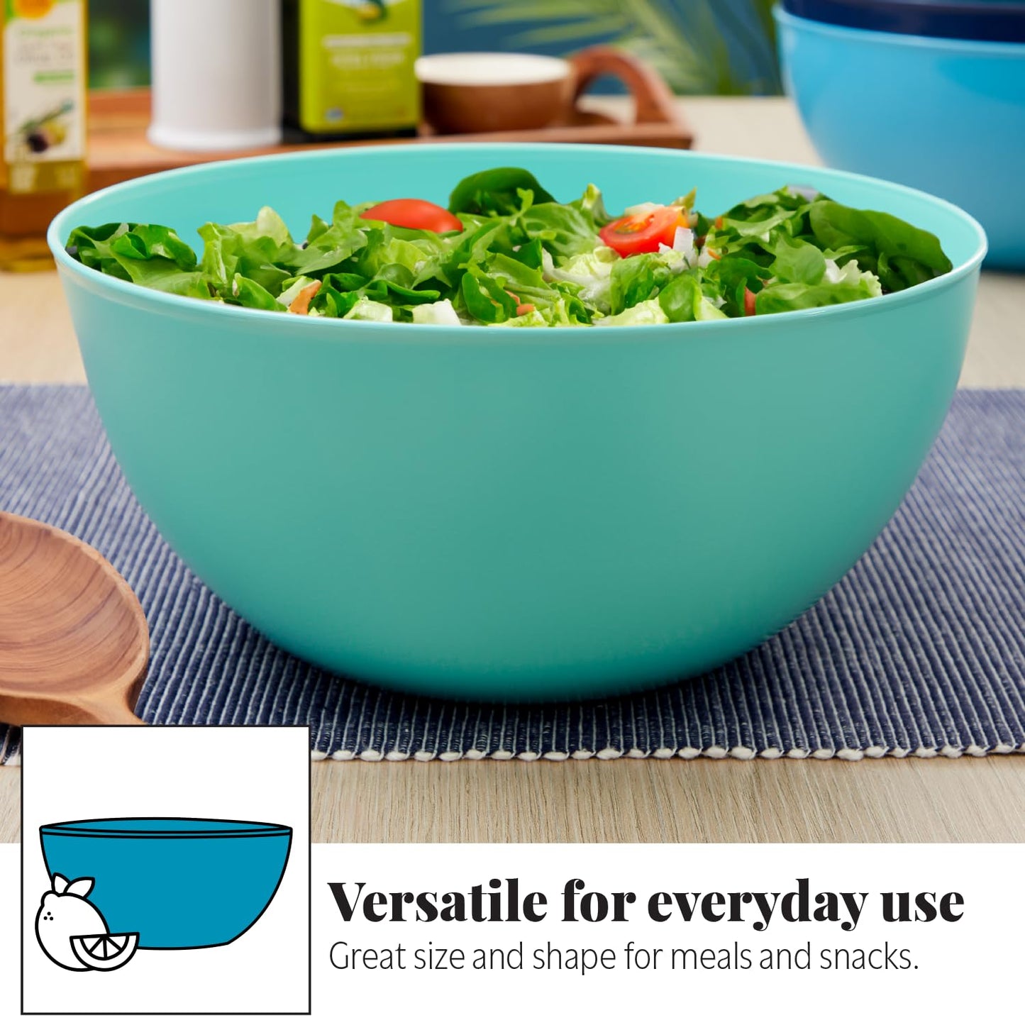 US Acrylic Vista Durable Plastic Salad and Serving 10-inch Bowls | Set of 4 in Coastal Colors | Reusable, BPA-free, Made in the USA | 135 oz. capacity