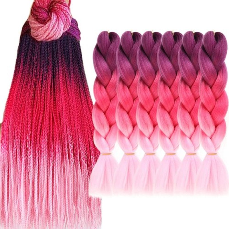Pink Braiding Hair Colorful Braiding Hair Extensions Jumbo Braiding Hair Pre stretched for Girls and Women 24in 6Packs #Purple-Hot Pink-Pink