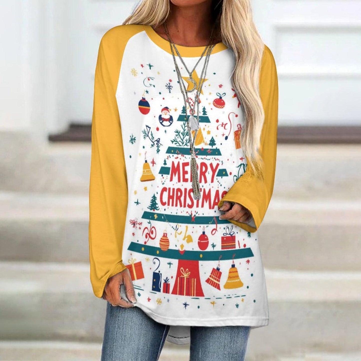 LOAIHA Christmas Sweatshirts for Women Christmas Tree Shirt Xmas Tree Gift Casual Long Sleeve Tshirt Pullover Merry Christmas Tops,Tree-12,4XL