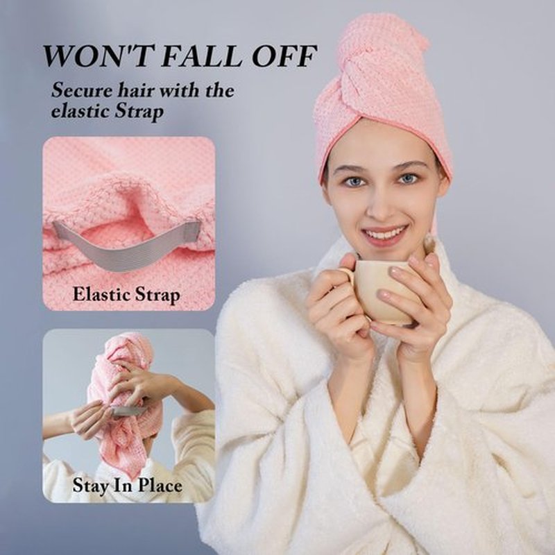 Wuwahold Microfiber Hair Towels, Waffle Hair Towel Set, Super Soft Highly Absorbent, Sturdy Quick Drying Turbans for Long, Thick, Curly Hair (5 Pack, 40" x 20")