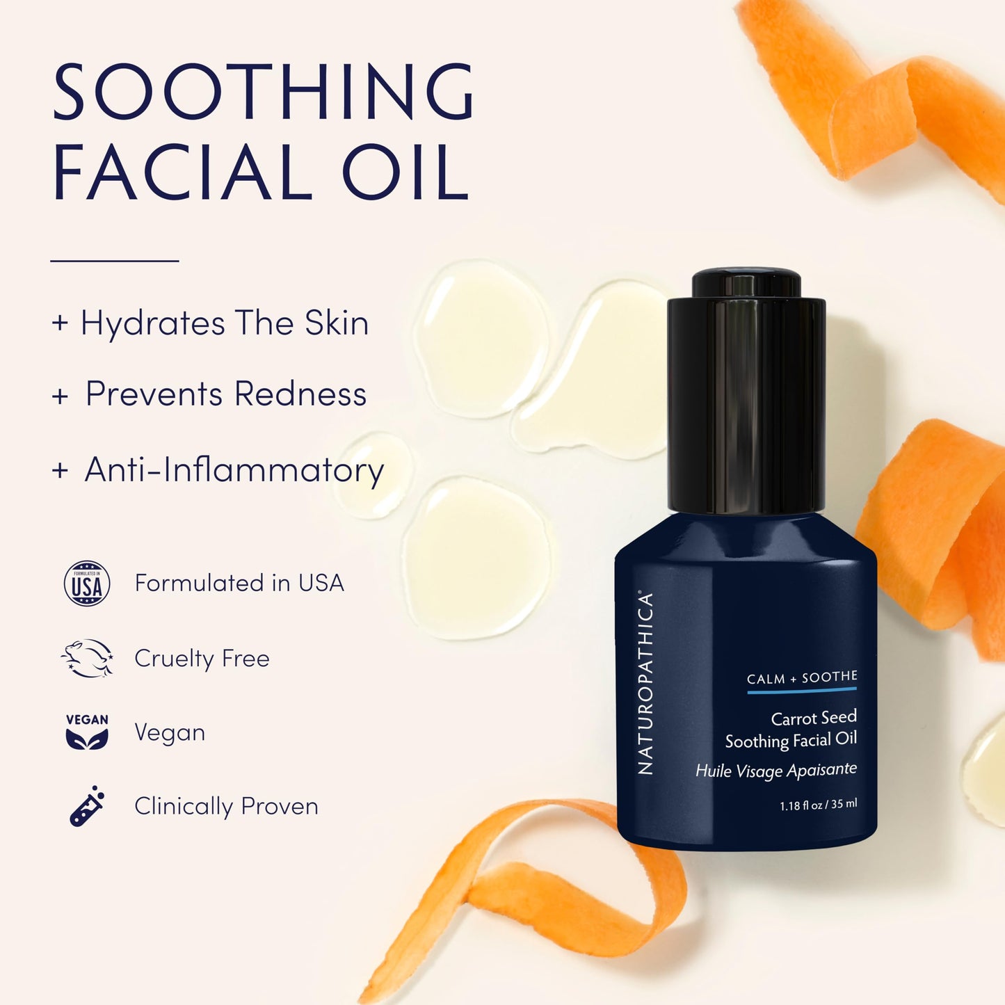 Naturopathica Carrot Seed Soothing Facial Oil, Rejuvenating Face Oil to Help Prevent Redness & Protect Skin, Hydrating Antioxidant Oil for Face, 1.18 fl oz
