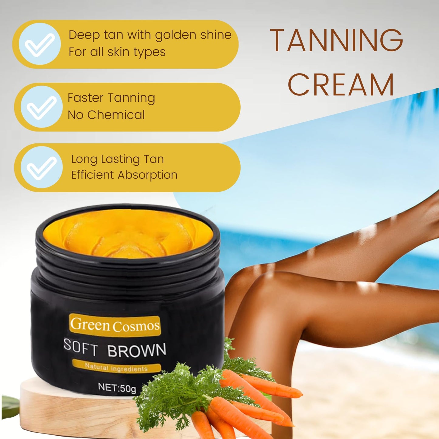 Tanning Gel, Soft Brown Intensive Tanning Gel, Best Self Tanner, Tanning Cream for Outdoor Sun, Achieve Natural Tan Skin, Self Tanning Cream, Tan Bed Cream, (50g)