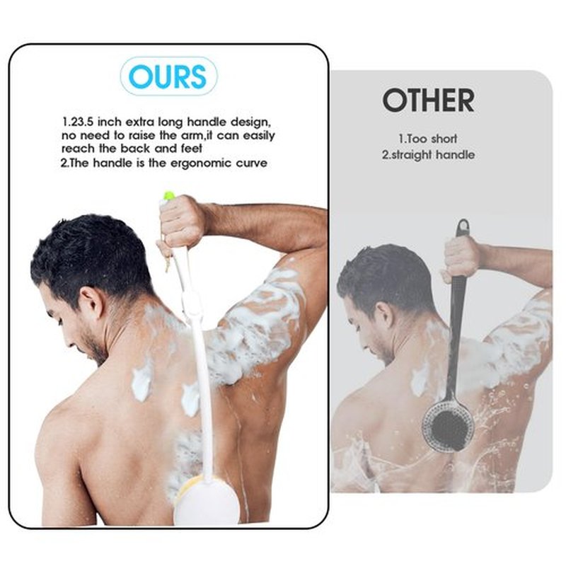 Foldable Back Brush Long Handle for Shower, 20.5” Foldable Back Bath Brush for Lotion Applicator Exfoliation and Improved Skin Health for Elderly with Limited Arm Movement, Disabled, Pregnant Women