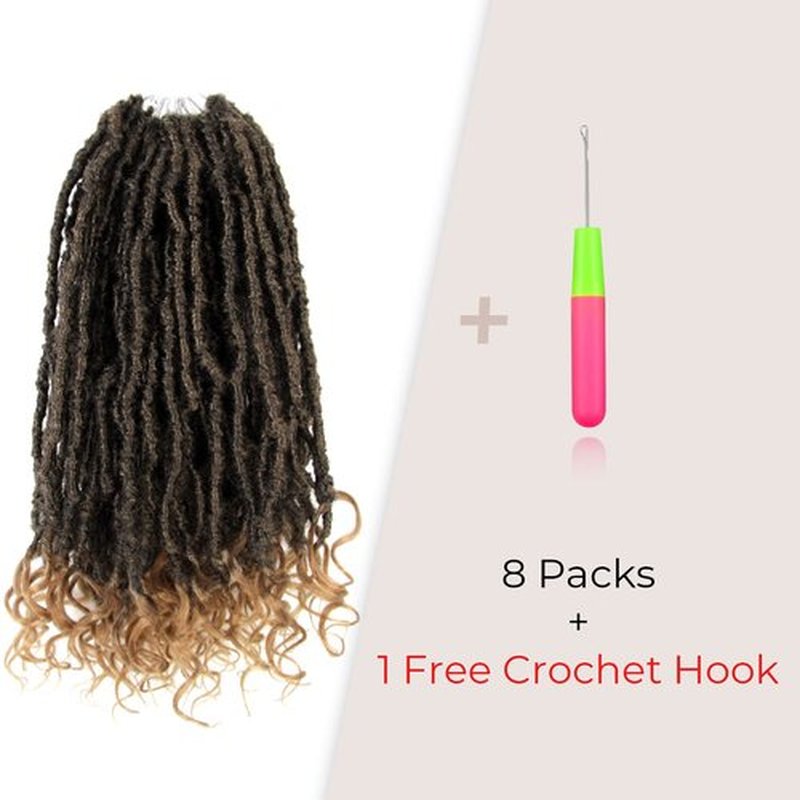 Niseyo Wild Locs 14 Inch Distressed New Faux Locs with Curly Ends 8 Packs Long Soft Pre-looped Goddess Locs Crochet Hair (T27, Ombre Honey Blonde)