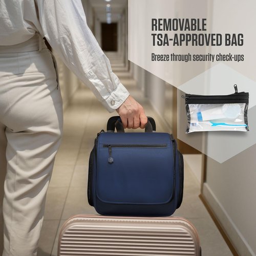 VENTURE 4TH Hanging Travel Toiletry Bag for Women & Men - Travel Organizer with Expandable Compartments & Removable Clear Pouch for Toiletries (Navy Blue)
