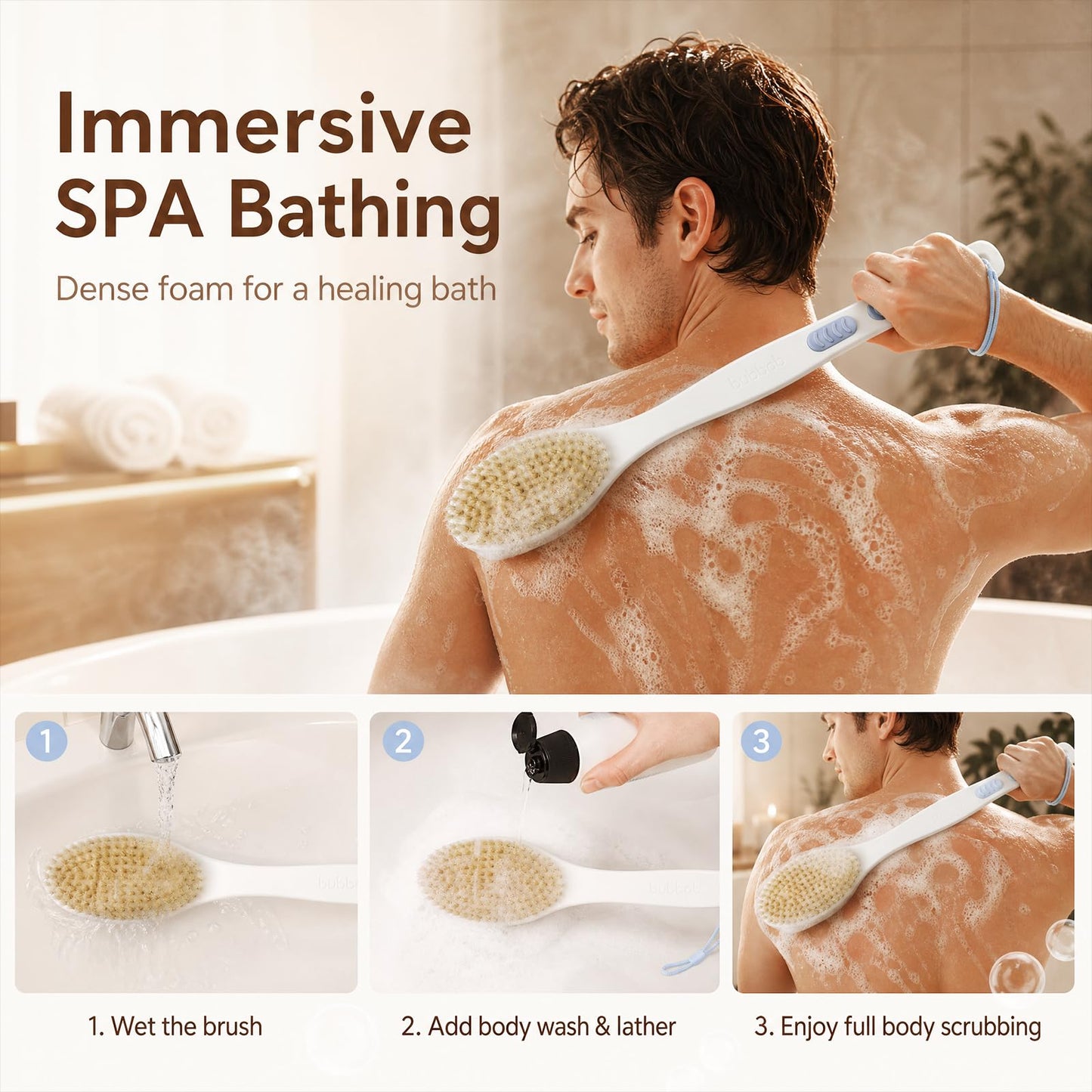 Bubbob Back Scrubber for Shower with Long Handle, Blue
