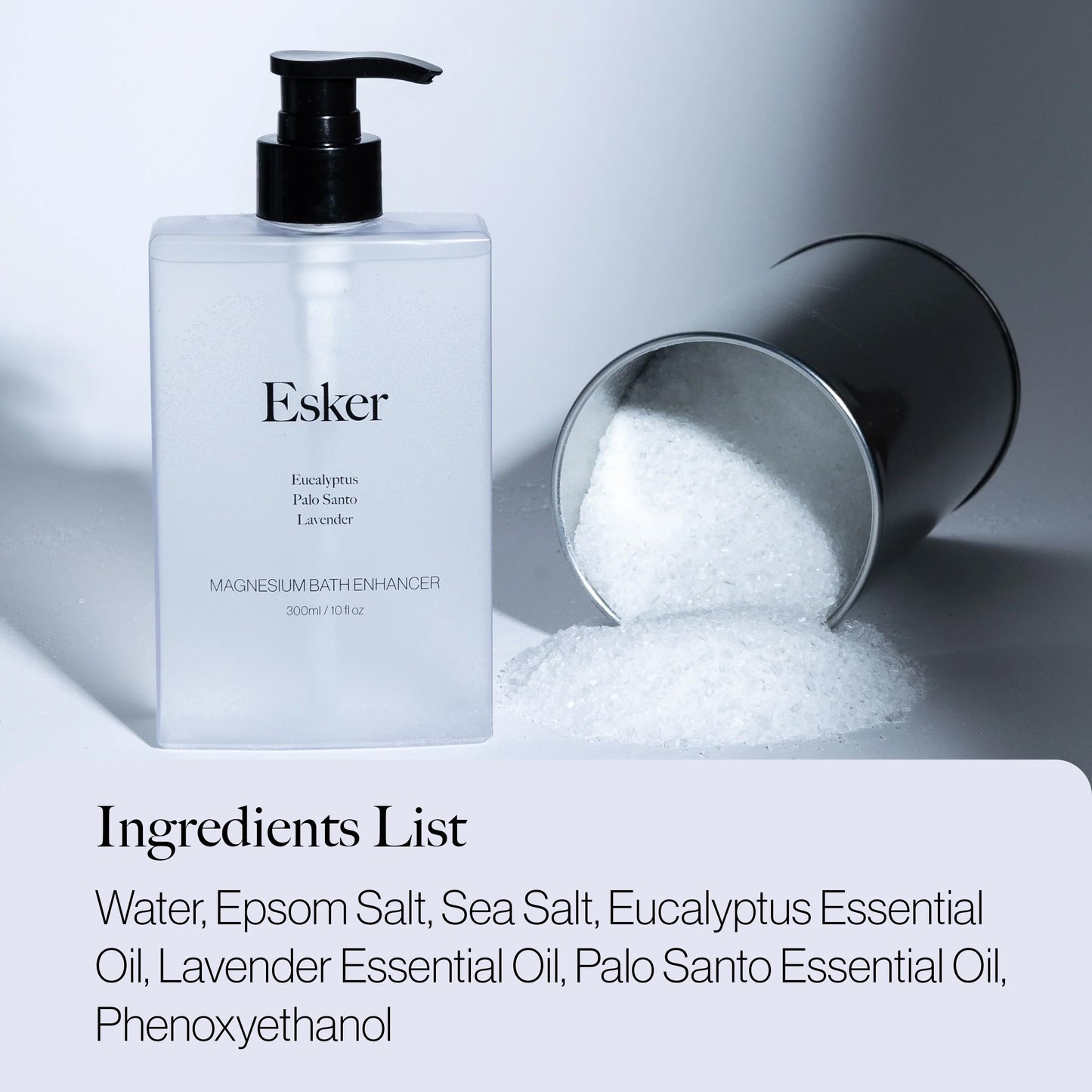 Esker Magnesium Bath Enhancer | Sea Salt Elixir with Exfoliating Body Scrubber Effect | Lymphatic Drainage Massager Soak | 10 oz 300 ml