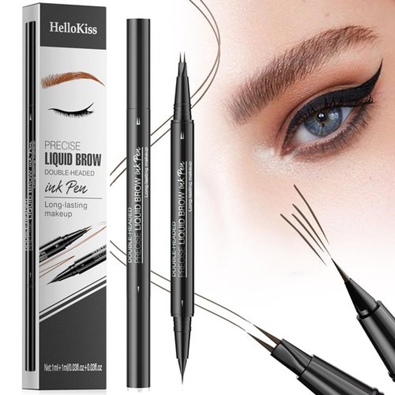 Eyebrow Pen - Eyebrow Pencil, Brow Pencil 2-in-1 Dual-Ended Microblading Eyebrow Pencil with Micro-Fork-Tip & Precise Brush-Tip Crease Natural Hair-Like Brows, Last All-Day (02 Brown)