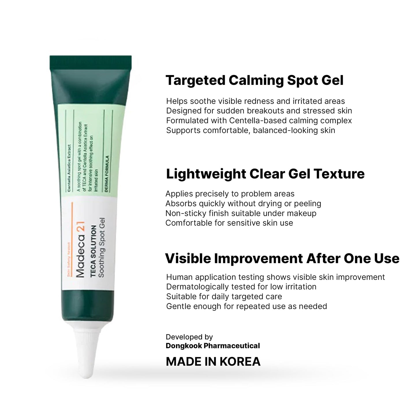 TECA Solution Soothing Spot Gel 15ml – Targeted Redness & Breakout Care with Centella & Madecassoside | Non-Drying for Sensitive Skin, Korean Skincare