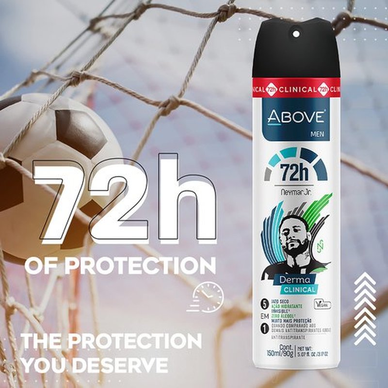 ABOVE 72 Hours Derma Clinical Antiperspirant Deodorant, Neymar Jr Men, 3.17 oz - Deodorant for Men - With Tea Tree Oil - Stain-Free - Dry Spray