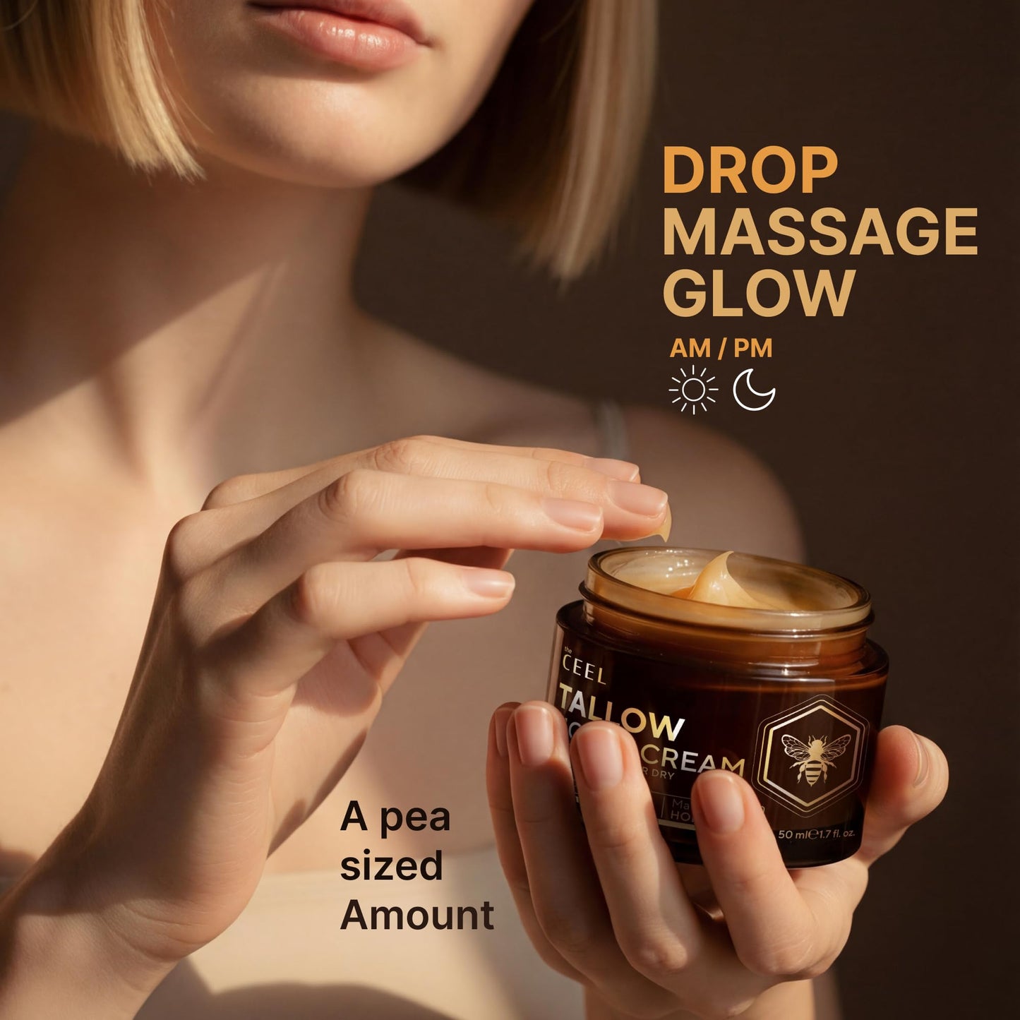 The Ceel Grass-Fed Beef Tallow Honey Cream for Face & Body - Deep Moisturizing Skin Cream with Honey & Shea Butter - Hydrating Balm for Dry & Sensitive Skin - Lightweight Daily Moisturizer, 1.7 fl.oz.