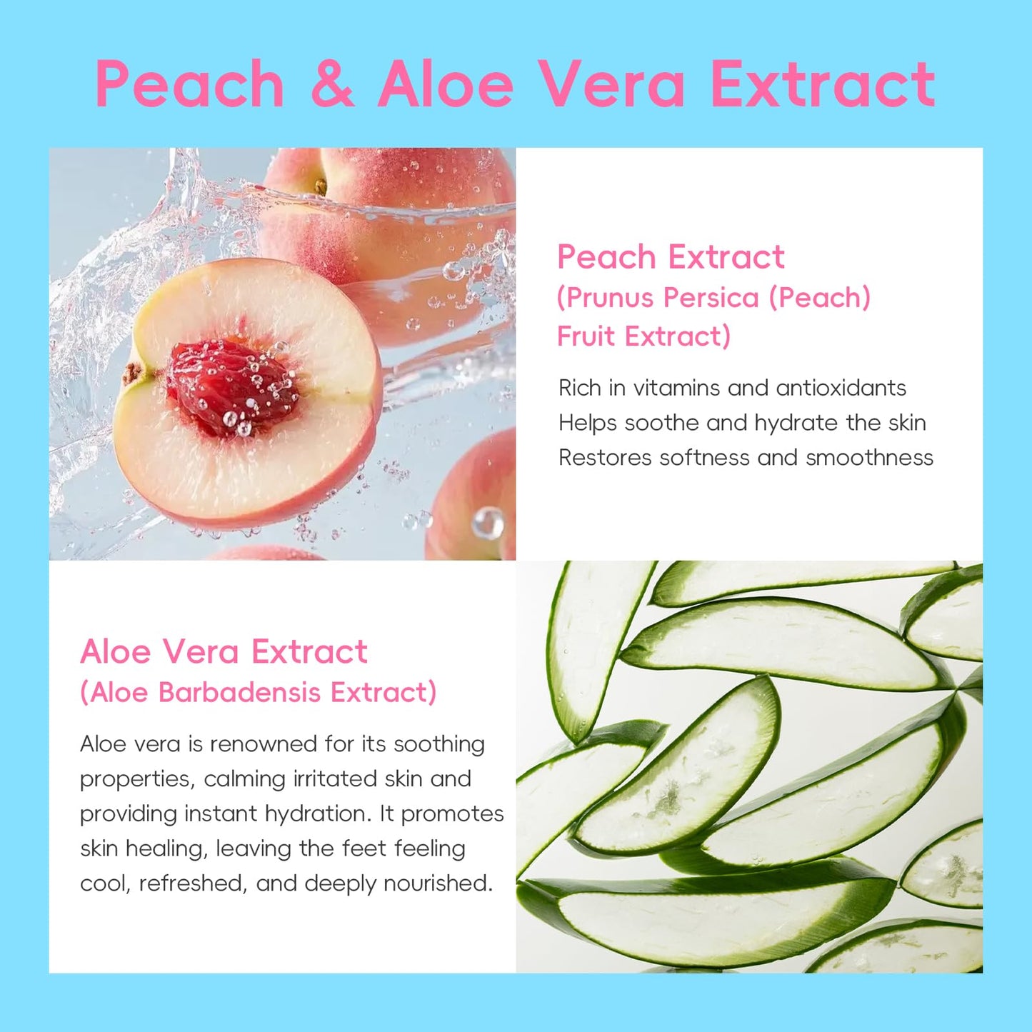 QUIYUM 6 Pairs Peach & Aloe Vera Exfoliating Foot Mask, Foot Peeling Masks