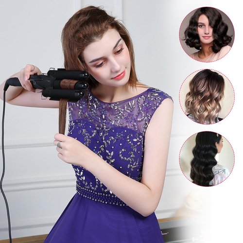 SISROL 3 Barrel Curling Iron Wand, 1 Inch Ceramic Tourmaline Triple Barrel Hair Waver Curling Iron with LCD Temperature Display, Dual Voltage Crimping Iron Hair Curling Wand