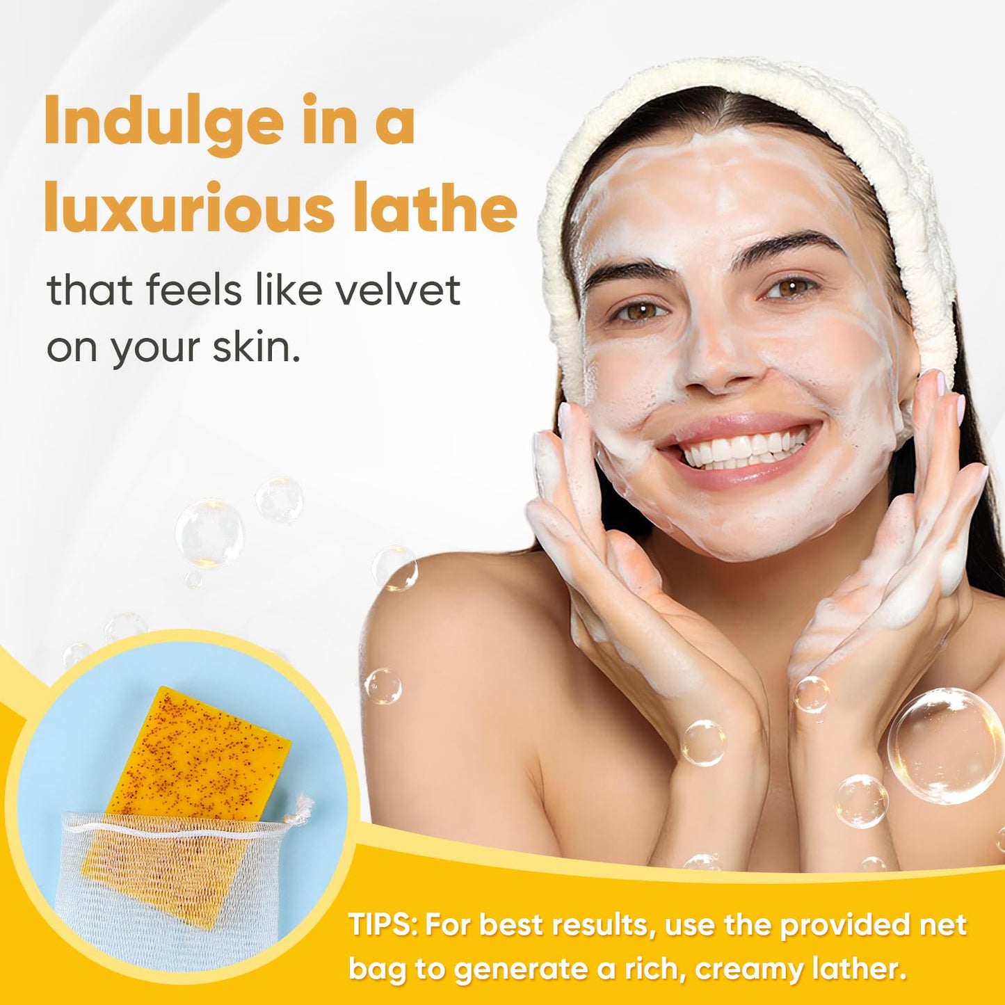 Treeroot 5 Pack Turmeric Soap, 80g Kojic Acid and Turmeric Soap Bar, Gently Clean the Face, Contains Retinol, Collagen, Vitamin C, Shea Butter, Used for Face & Body, SLS Free