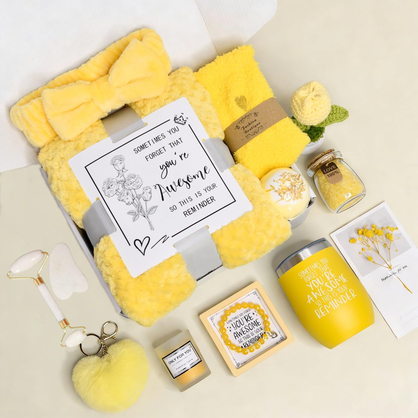Self Care Gifts Baskets Women, 16PCS Get Well Soon Gift Box Relaxing Spa Set Care Package for Birthday, Valentines Day, Mothers Day, Christmas Gifts for Mom Girlfriend Sister Wife Grandma (Yellow)