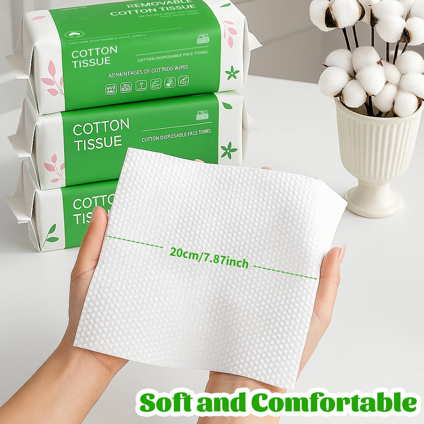 Disposable Face Towels 100 Count, Biodegradable Facial Towels for Sensitive Skin, Ultra Soft & Thick Face Cloth, Lint- free Dry Wipes for Makeup Remover, Skincare and Cleansing (6 Pack)