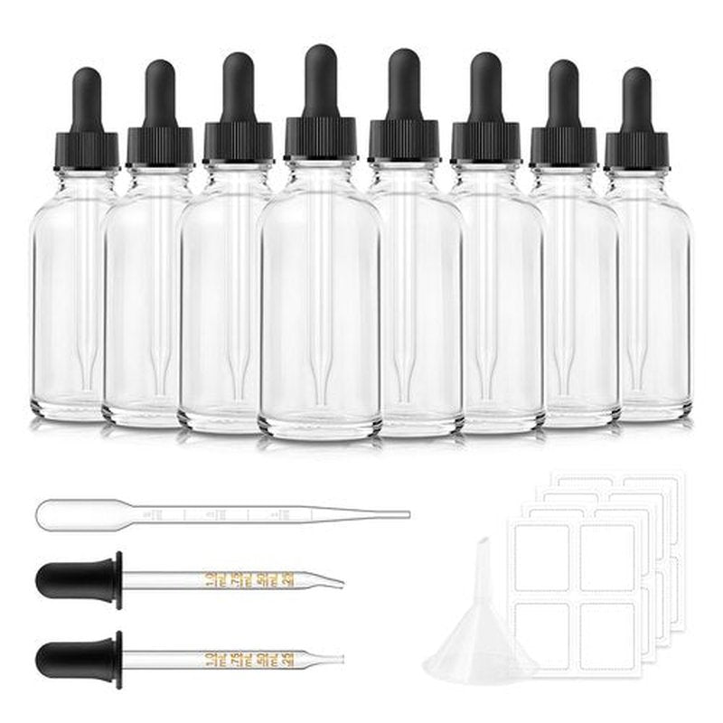 Dropper Bottle 2 oz, 10 Pack Glass Eye Dropper Bottles with Labels and Funnel, Tincture Bottle with Measured Dropper - Leakproof Essential Oils Bottles