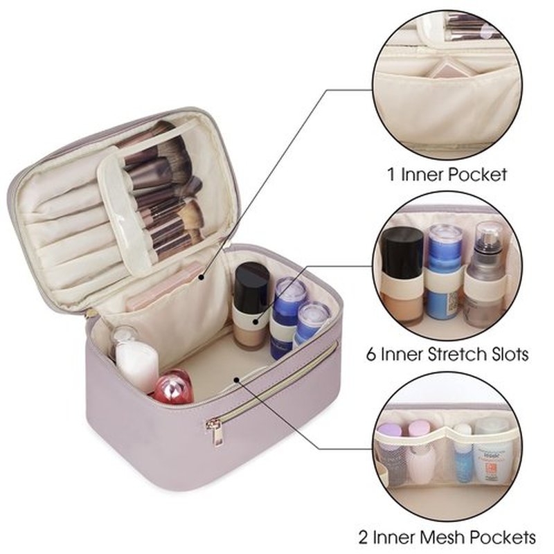 Wandering Nature Makeup Bag, Travel Make Up Organizer Cosmetic Brush Bags Case for Women in Vegan Leather, Purple(Patent Pending)
