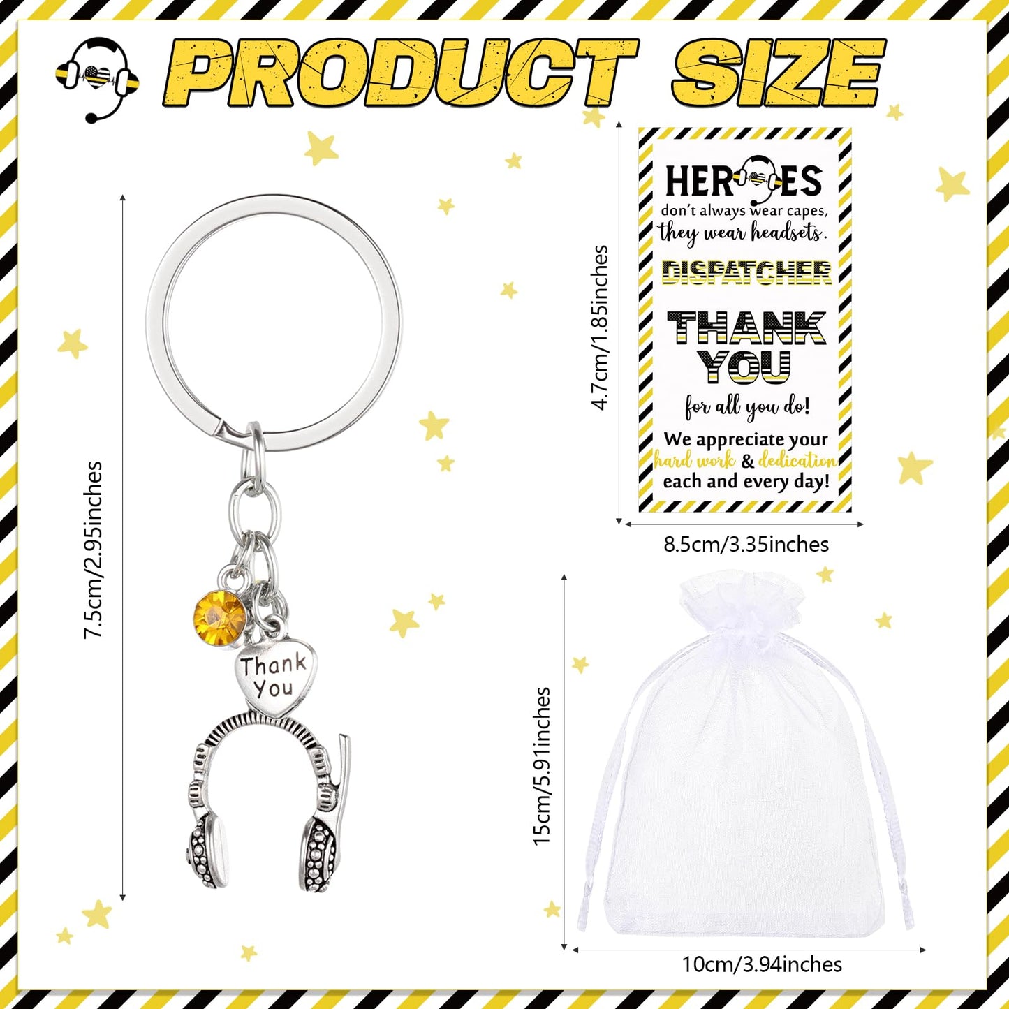 Quelay 12 Sets 911 Dispatcher Keychains Accessories Gifts Headset Keychain with Thank You Card 911 Telecommunicator Week Appreciation Gifts for Npstw Emergency Responder Retirement Office Team Staff