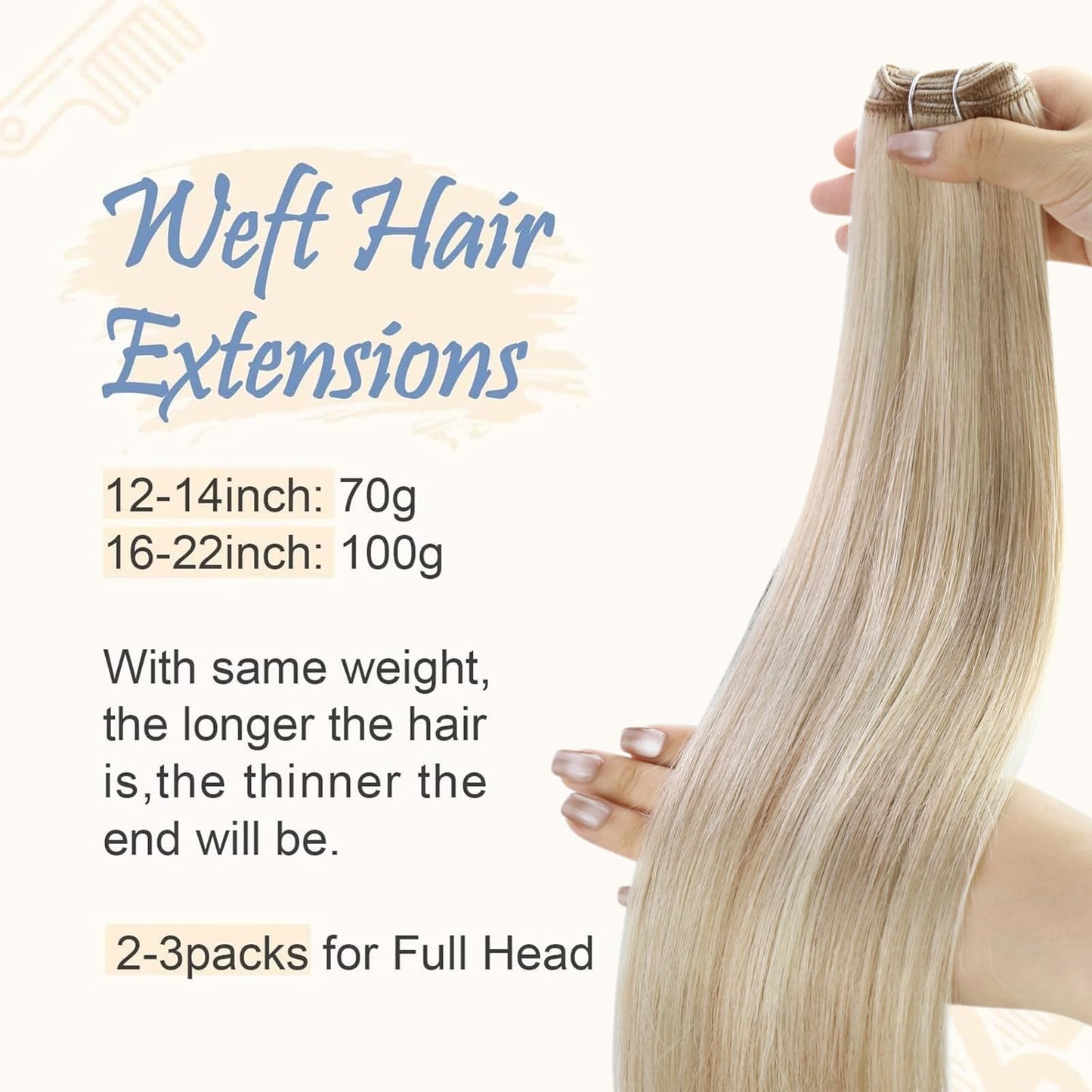 Easyouth Weft Hair Extensions Human Hair Sew in Hair Extensions Remy Hair Weft Ash Blonde Highlight Bleach Blonde Sew in Weft Hair Extensions Bundles 12 Inch 70 Gram