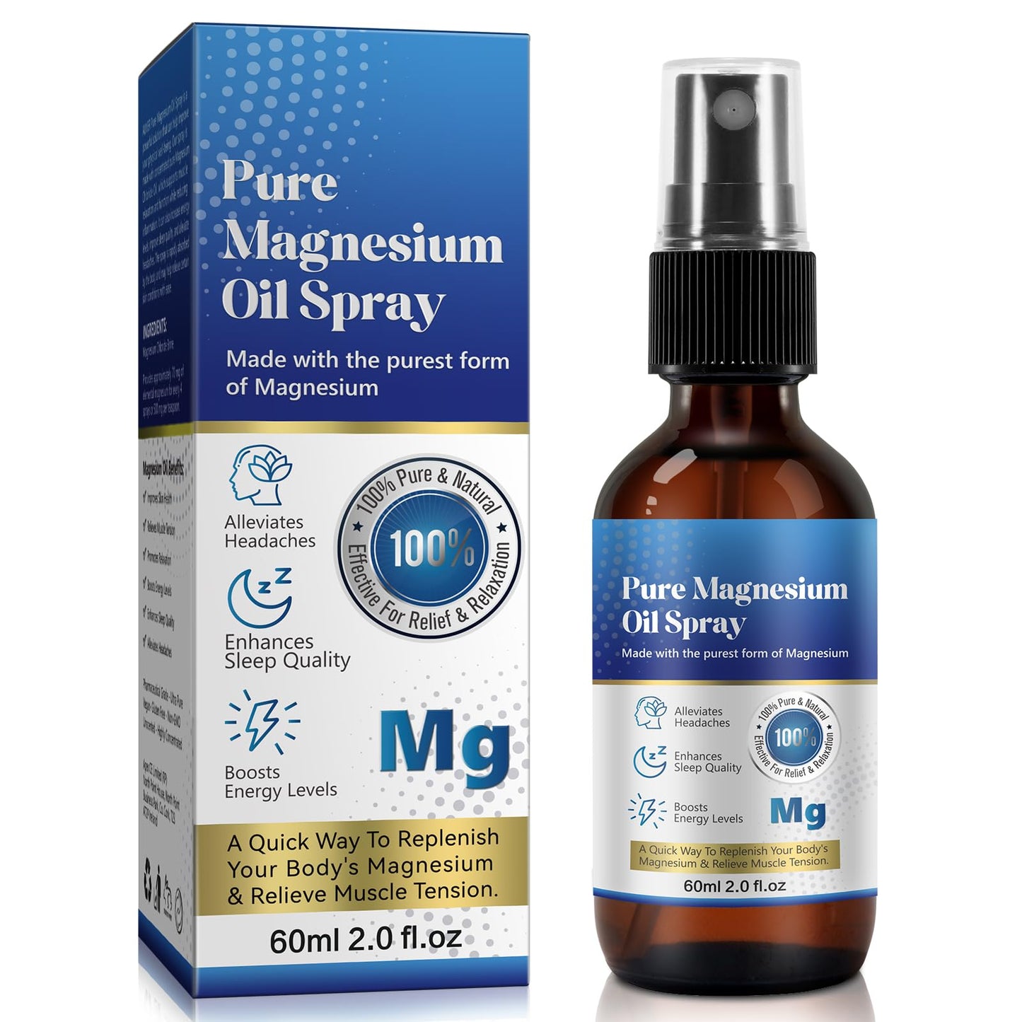 Pure Magnesium Oil Spray, 100% Pure & Natural Magnesium Spray, Gluten Free, Non-GMO Topical Magnesium Body Spray with Rosemary and Eucalyptus Oils, Magnesium Oil for Feet, 2.02FL.OZ (#1)