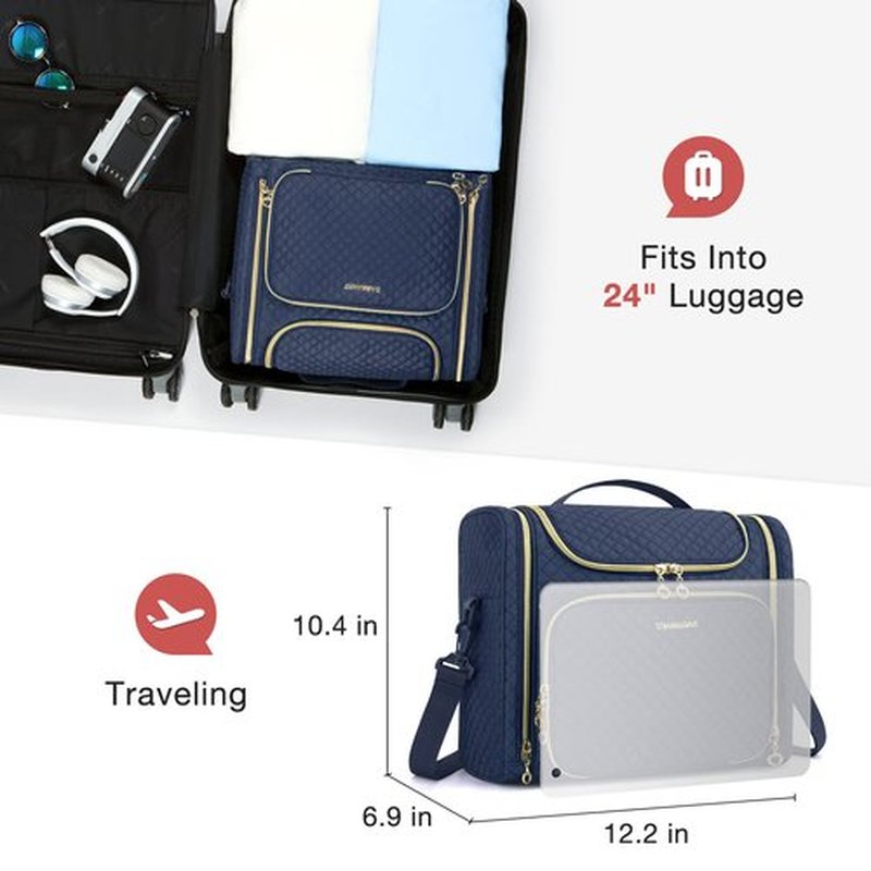 BAGSMART Travel Toiletry Bag, Toiletry Bag for Women, Water-resistant Cosmetic Makeup Bag, Large Capacity Travel Organizer for Full Sized Toiletries and Cosmetics, Navy Blue