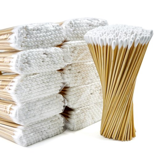 1000 PCS Long Cotton Swabs with Wooden Sticks, Lint- Free Long Cotton Swab, Highly Absorbent Cleaning Swabs, Cotton Tipped Applicators for Eye Ears, Makeup, Gun Applicators, Oil, Pet Care