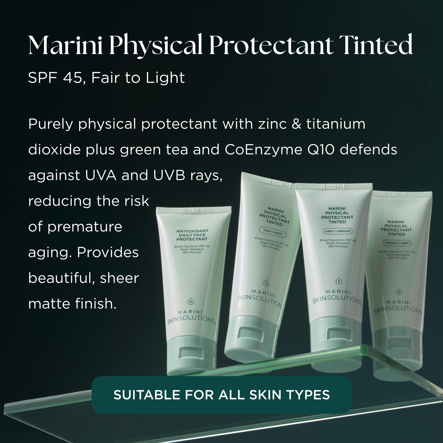 Marini SkinSolutions Physical Protectant Tinted - Fair to Light - Broad-Spectrum SPF 45 Sunscreen - Water Resistant (80 Minutes) - All Skin Types - Cruelty Free - Made in the USA - 2 oz