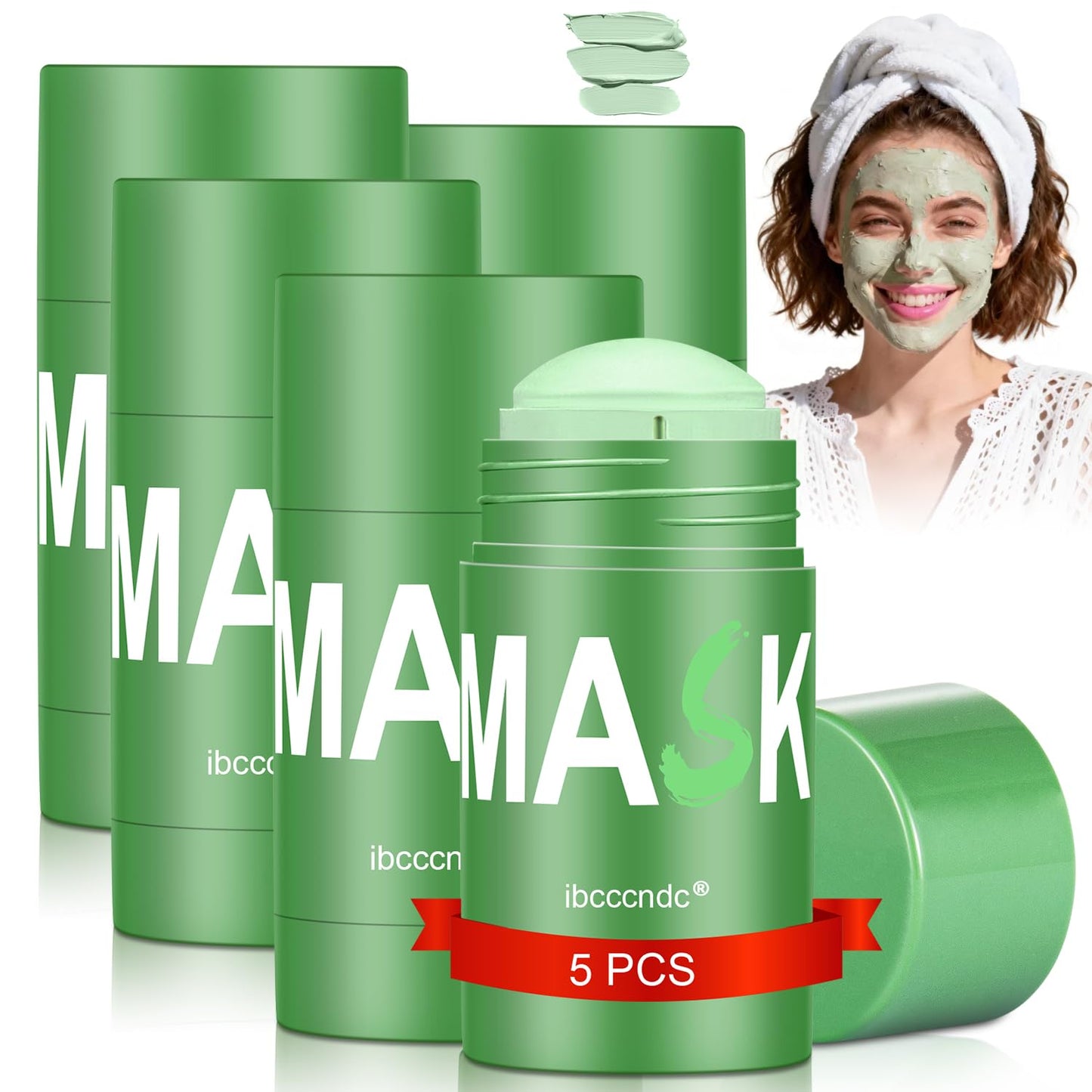 Green Tea Deep Cleanse Mask, Blackhead Remover with Green Tea Extract, Deep Cleanse Face Mask Stick for Deep Pore Cleansing, Oil Control, Moisturizing, and Shrink Blackheads for Men and Women, 5PCS