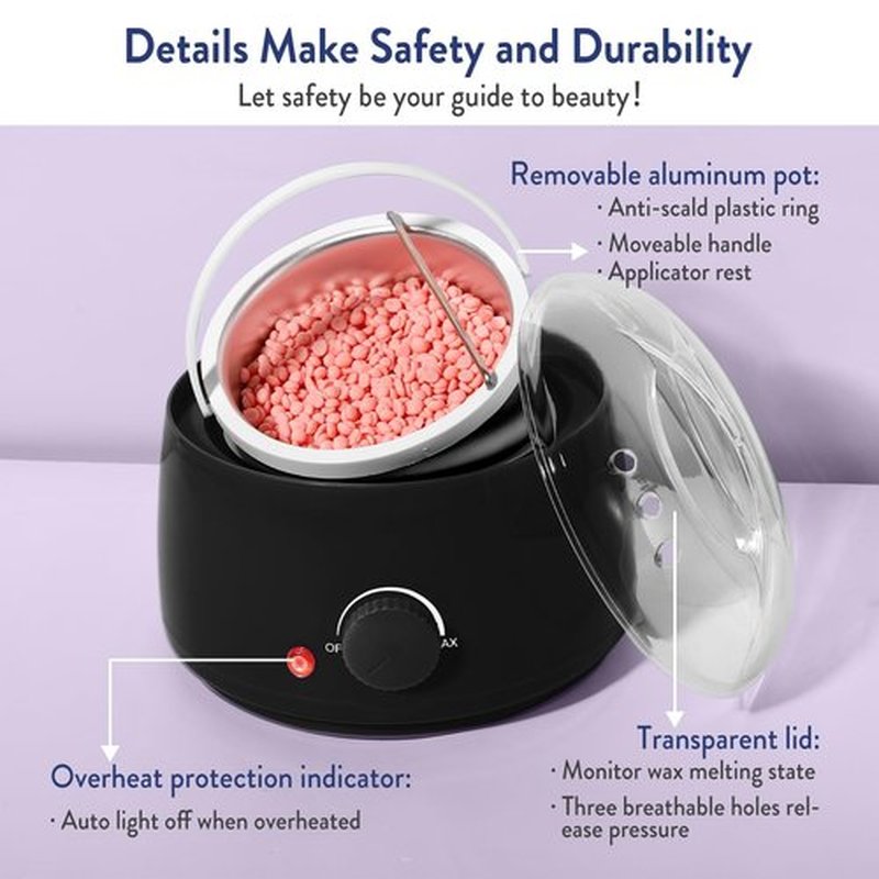 Professional Portable Wax Warmer Machine: Melts Hard Wax Beads for Body Face Hair Removal - with 14oz Wax Pot Adjustable Temperature Clear Lid (Black)