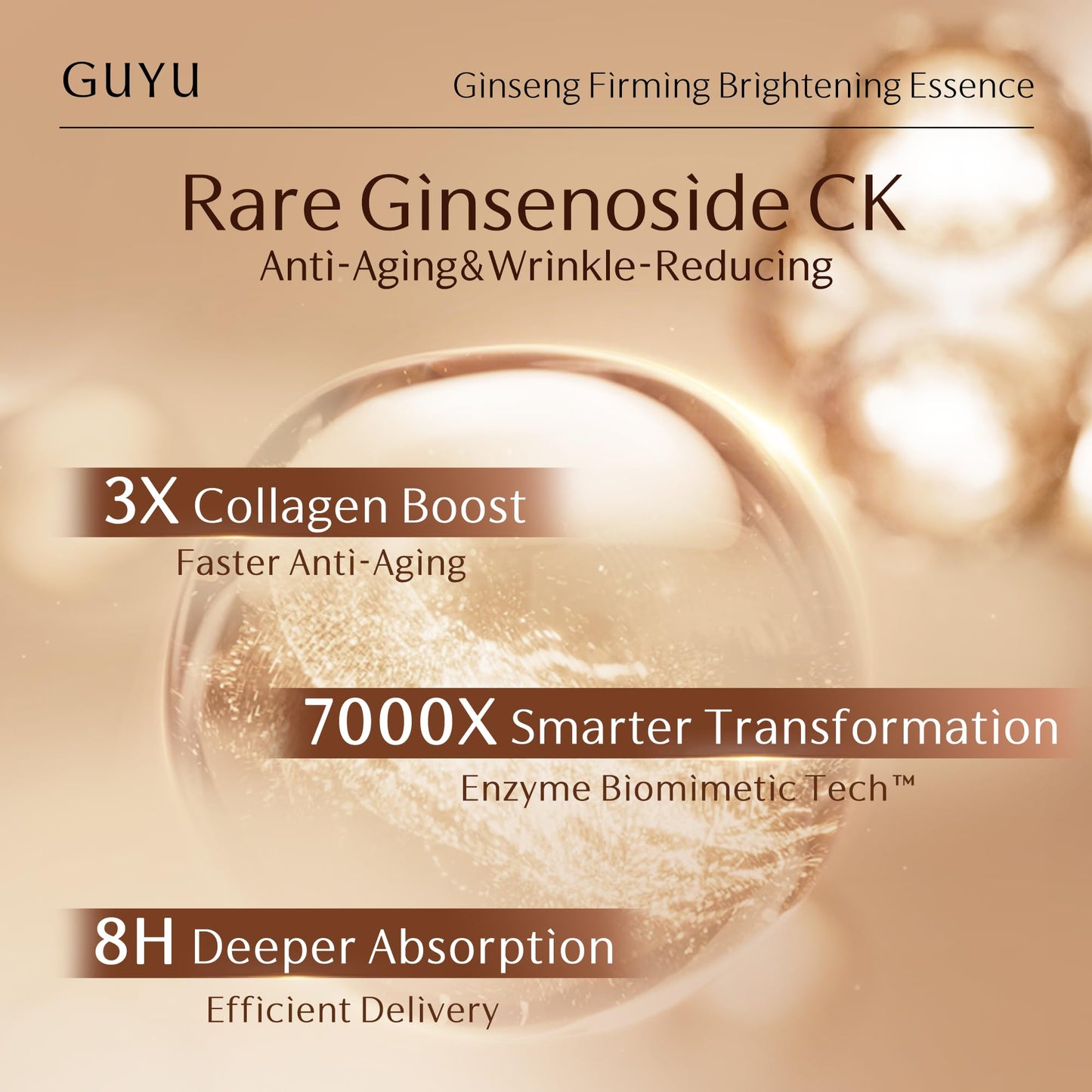 GUYU Ginseng Anti-Aging Serum for Face | GUYU Single-Use Ampoule | Peptides, Hyaluronic Acid, Panthenol, Ectoin, Beta Glucan | for Lifting, Firming, Smoothing Lines, Plumping (0.05 Fl Oz x 30pcs)