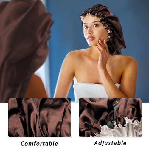 Satin Bonnet Silk Bonnet for Curly Hair Bonnet Braid Bonnet for Sleeping Bonnets for Women Large Double-Layer Adjustable Brown