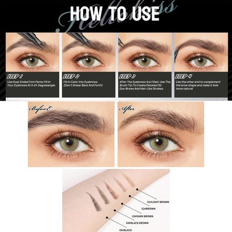 Hello Kiss Microblading Eyebrow Pen, Hello Kiss Liquid Eyebrow Pen, Curved Eyebrow Pen, Trailott Eyebrow Pen, Hellokiss Microblading Eyebrow Pen, Magical Curved Brow Pen (Light Brown)