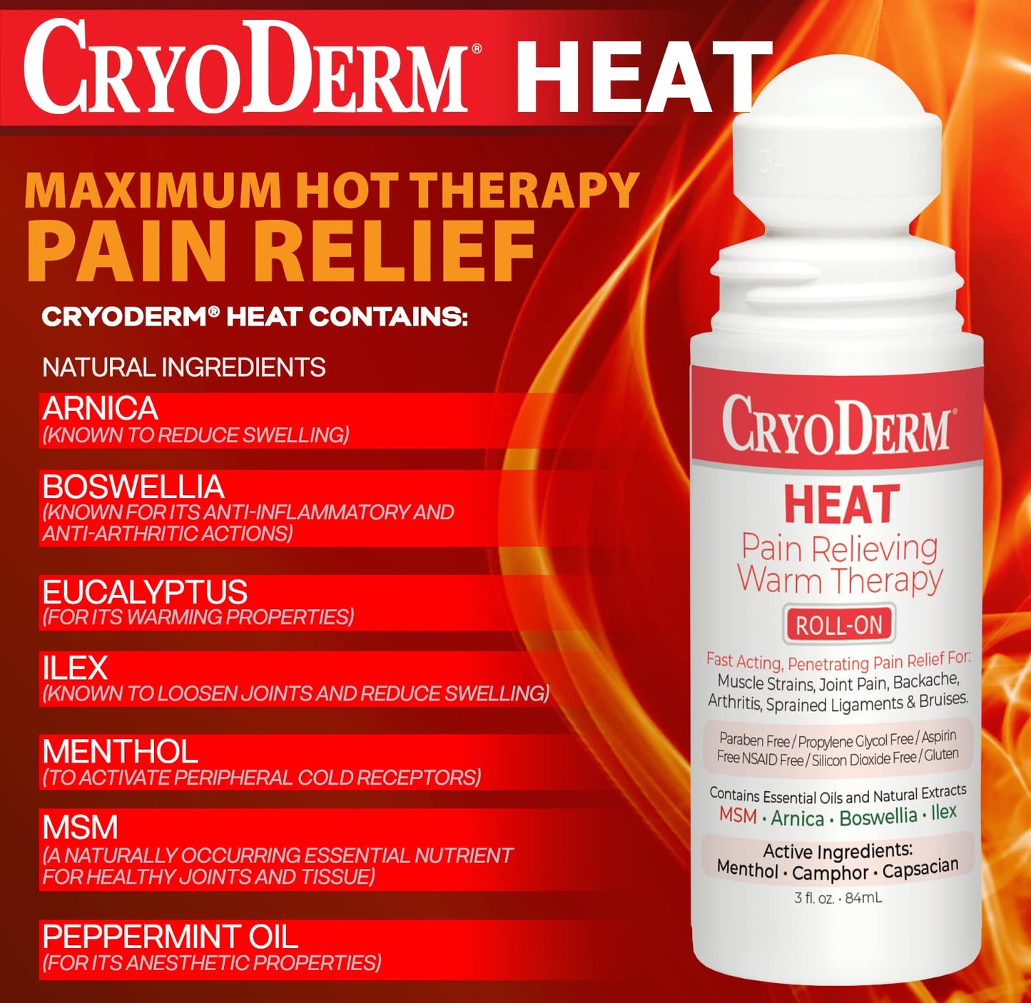 CryoDerm Heat Lotion 3 oz Roll On
