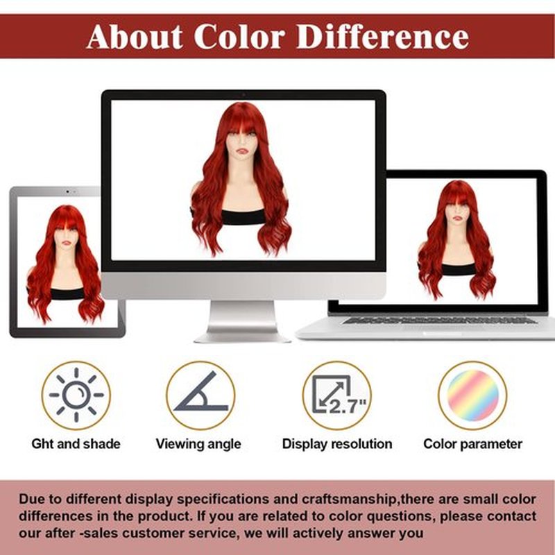 TOPHR Long Red Wig with Bangs 26 Inch Natural Wavy Heat Resistant Fiber Synthetic Red Wigs for Women Daily or Party Use