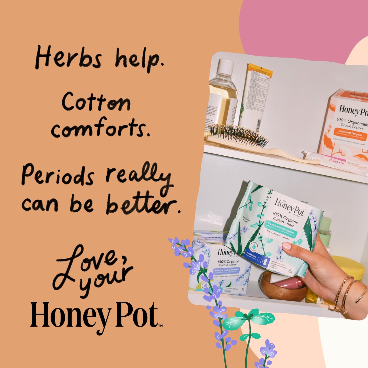 The Honey Pot Company - Herbal Everyday Panty Liners for Women - Infused w/Essential Oils for Cooling Effect & Organic Cotton Cover - Feminine Care - 30 ct