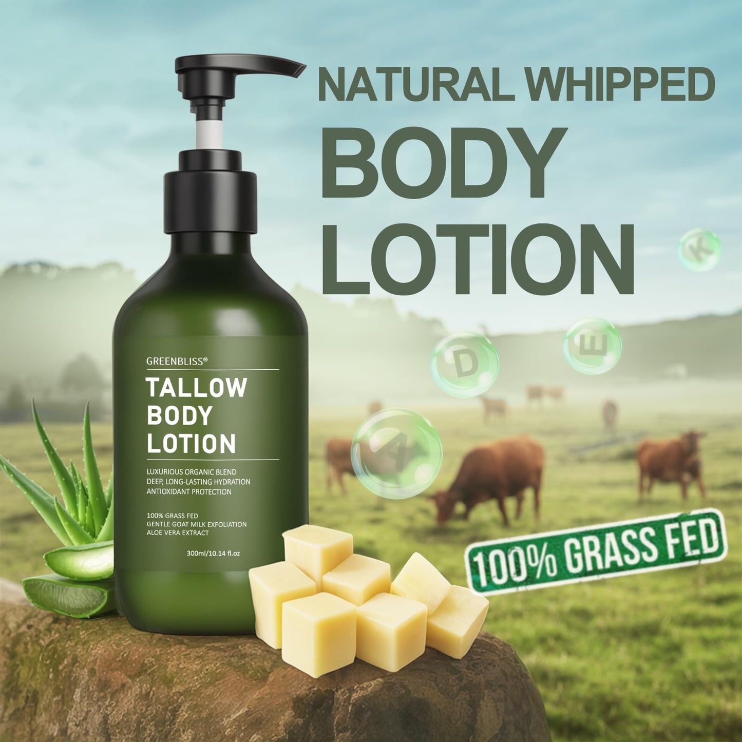 Beef Tallow Body Lotion for Skin, Grass-Fed Daily Moisturizing Cream for Dry, Mature & Crepey Skin, Face & Body – Pure & Organic Moisturizer with Jojoba Oil, Vitamin E (10.14 Fl Oz, Vanilla)