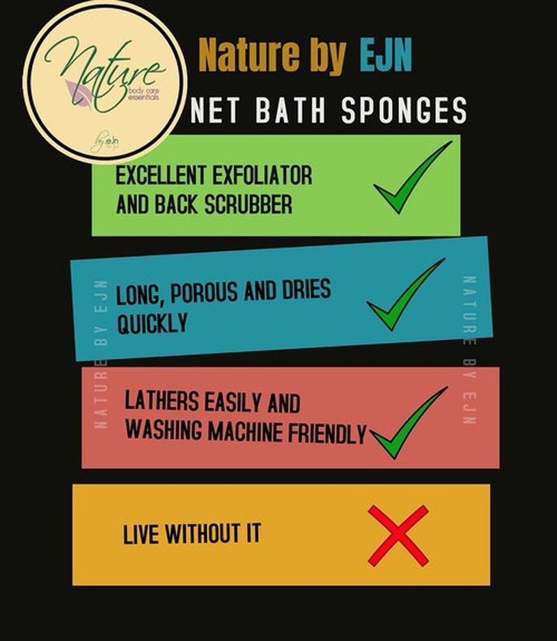 Nature by EJN - Net Bath Sponge, Ghana N1 Weave, Long, Skin Exfoliation, African, Porous, Stretches Horizontally to Approximately 49" (Orange)