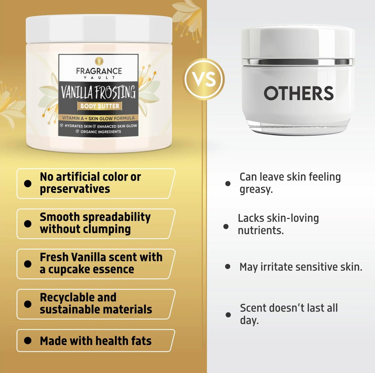 FragranceVault Body Butter Vanilla - Vitamin A for Dry Skin,Skin Repair, & Hydrated Skin - Body Cream Moisturizer, Body Lotion, Vanilla Body Butter - 7 oz.