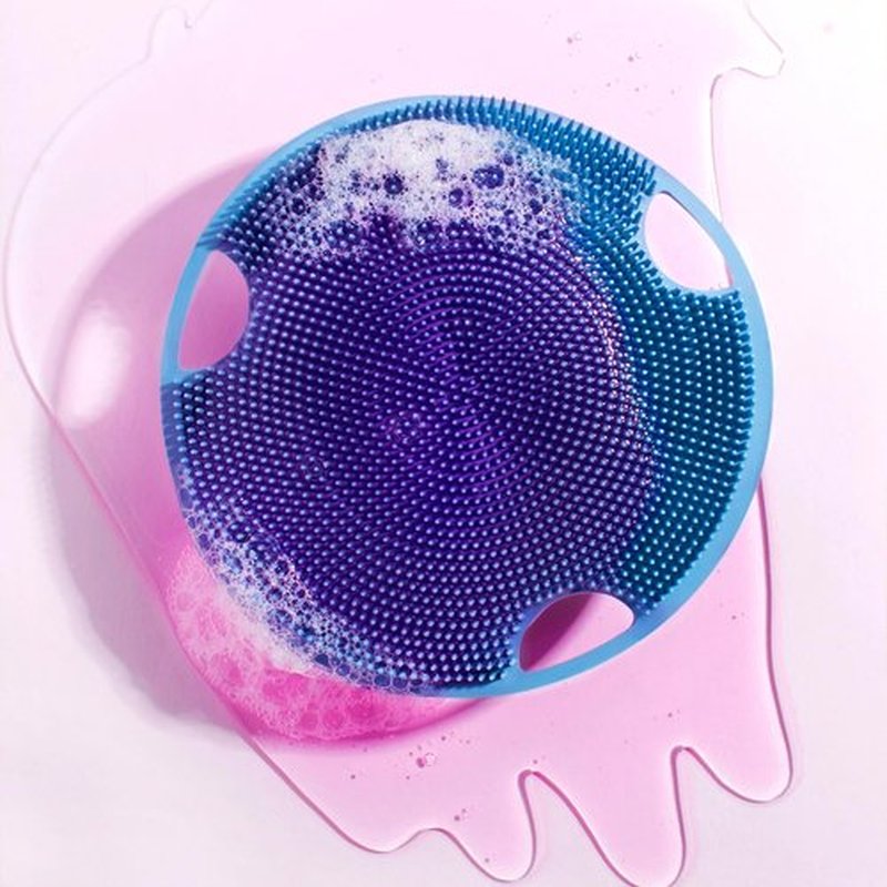 Boie USA Flat Body Scrubber - Soft Silicone-Like Exfoliating Shower Scrubber & Body Cleansing Brush - Stick-to-Wall Loofah Replacement - Body Exfoliator for All Skin Types - Red